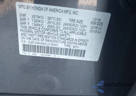 2019 Acura Mdx Technology z USA, uszkodzony, nr VIN 5J8YD4H55KL018060